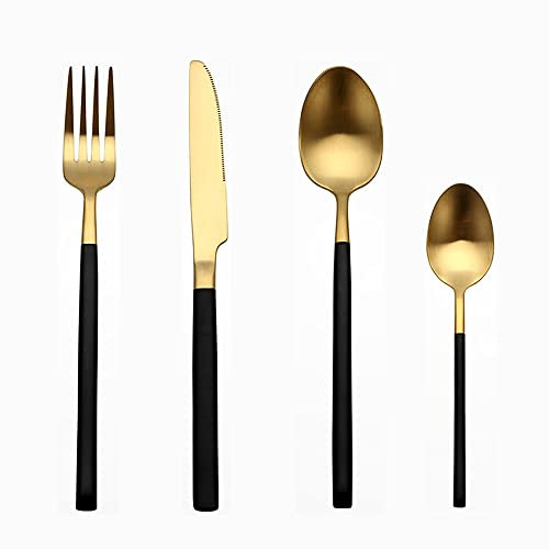 Ensemble de couverts en or noir 24 pièces premium en acier inoxydable 18/10 pour 6 couverts comprenant des couteaux, fourchettes et cuillères pour la maison, cuisine, restaurant de Noël, ensemble