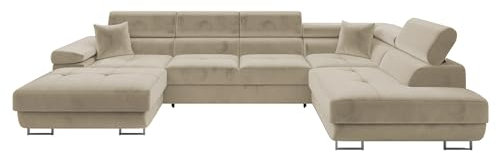 Mirjan24 Ecksofa Torezio Bis mit Bettkasten, Einstellbare Kopfstützen, Sofa mit Schlaffunktion, Eckcouch für Wohnzimmer, Polsterecke, U-Form Couch mit Bettfunktion (Manila 02, Seite: Rechts)