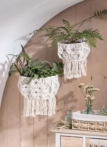 Dekoleidenschaft 2x Wandkorb Makramee aus Baumwolle & Canvas, beige, Wandpflanzer, Hängekorb im Boho Chic, Flechtkorb, Aufbewahrungskorb, Pflanzkorb, Wandpflanztopf