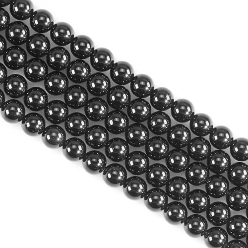 Black Tourmaline Crystal Beads for Jewellery Making - 45pcs, 8mm Round, Gemstone & Stone Beads