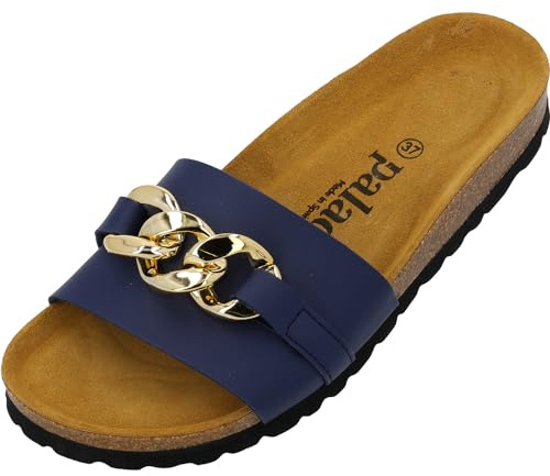 Palado Pantoletten Damen Gozo - bequeme Sandalen Made in Spain - Hausschuhe mit dämpfendem Kork-Fußbett - modische Sommerschuhe Blau UK5,5 - EU38
