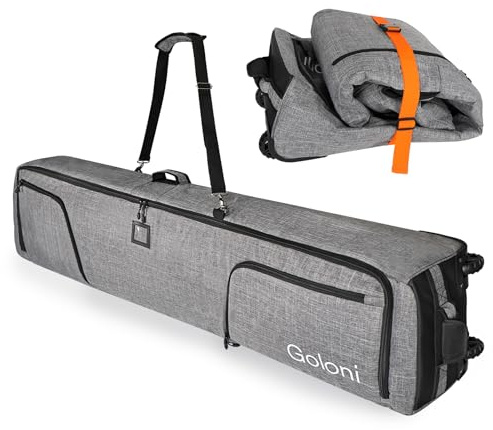 Goloni Skitasche mit Rollen, gepolsterte Snowboardtasche für Flugreisen, 600D wasserdichter Stoff, faltbare Schneetasche für 2 Paar Ski