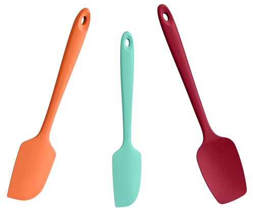 Doosu Silicone Spatula Scrapers Set of 3, 315℃ Heat Resistant Food Grade Rubber Baking Cooking Spoon Spatula Non-Stick Kitchen Utensils for Mixing Scraping Stirring Serving Folding (Multicolors5)