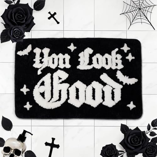 Tian Zhun Gothic Bathroom Rug Halloween Bath Mat You Look Good Spooky Bathroom Mat Floor Doormats Rugs for Home Living Room Tub 17X27 Inch