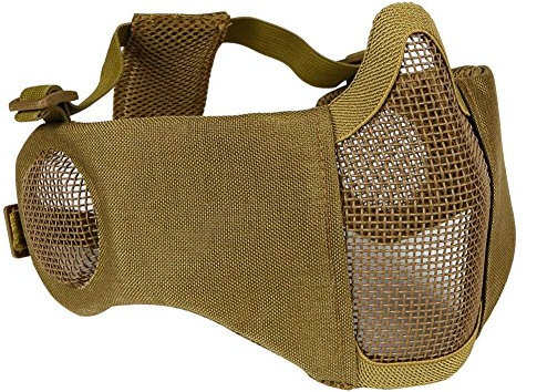 AOUTACC Airsoft Mesh Maske, Half Face Mesh Masken mit Gehörschutz für CS/Hunting/Paintball/Shooting-TAN