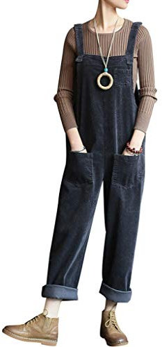 Bigassets Donna Cotone Tute Velluto a Coste Playsuit Pantaloni Salopette con tasche Grey