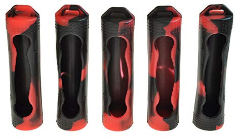 Armerah 18650 eCig Vape Battery Protective Case Cover Sleeve Silicone Rubber 5 Pack Black-Red