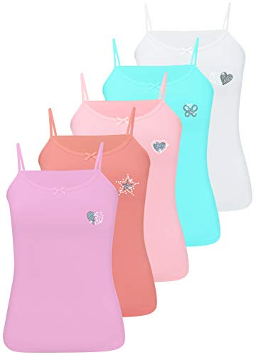 LOREZA ® 5 Cannottiera da Bambina in Cotone Canotta Intima con Strass - 2-13 Anni