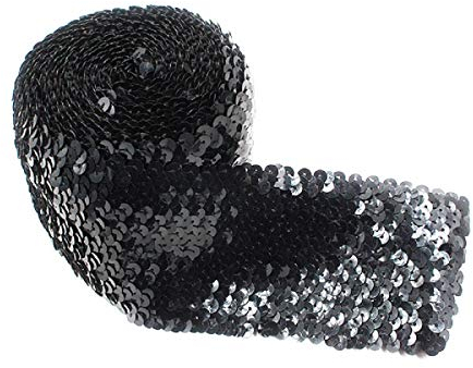 Yalulu 2 Meter Elastisch Glänzendes Paillettenband Glitzer Pailletten Bänder Borten Applikation für Hochzeit Handwerk Basteln (Schwarz)