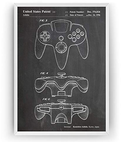 N64 Controller 1996 Patent Poster - Gamer Gaming Games Room Giclee Print Art Kunst Wall Dekor Decor Entwurf Wandkunst Blueprint Geschenk Gift - Frame Not Included