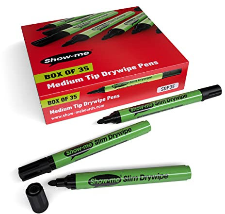 SHOW-ME Black Drywipe Pens, Medium Tip, 35