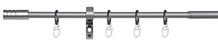 ondeco Gardinenstange ausziehbar 1-lauf, Vorhangstange Fenster Wandmontage, Endstück Rille, Komplettgarnitur Teleskopstange 13/16 mm mit Ringen 120-210 cm Silber