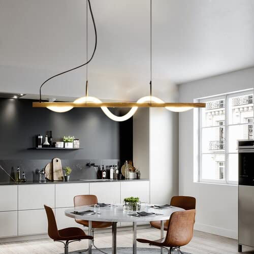 Osasy Spiral Pendelleuchte Holz,Moderne Curves LED Hängelampe,80 cm Holzbalken,Höhenverstellbar,Deckenleuchten Bürolampe Industrial Retro Esszimmer Schlafzimmer Lampe