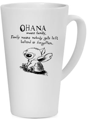 Ohana Means Family Stitch Coffee Tea Cocoa Soup Daily use Mug Birthday Gift Party gage Keepsake C Handle Unique Ceramic Cup Mug. (17 oz Latte Mug)