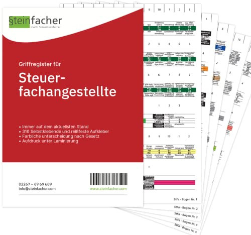 Steinfacher Griffregister für STEUERFACHANGESTELLTE (inkl. Einklebeschablone für gebundene Textausgaben) (Lesart: vertikal | ablösbarer Kleber)