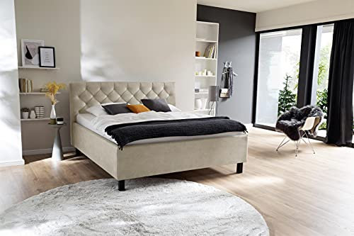 möbelando Polsterbett Gestell Ehebett Rahmen Bett San Remo Beige/Schwarz 160x200 cm