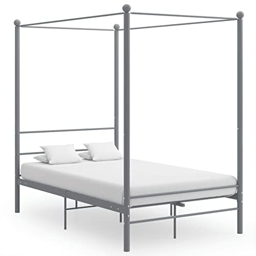 vidaXL Himmelbett Metallbett Bett Doppelbett Bettrahmen Bettgestell Lattenrost Schlafzimmermöbel Schlafzimmerbett Grau Metall 140x200cm