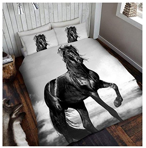 GC GAVENO CAVAILIA Premium 3D Print Animal Duvet Cover, Super Soft & Cosy Luxury Safari Bedding Quilt Set, Horse, Double