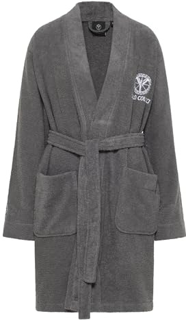 Carlo Colucci Bademantel Kimono-Stil Vito | 100% Baumwolle | Frottier | knielang | Logostickerei & Logoschriftzug | Gürtel | OEKO-TEX® MADE IN GREEN