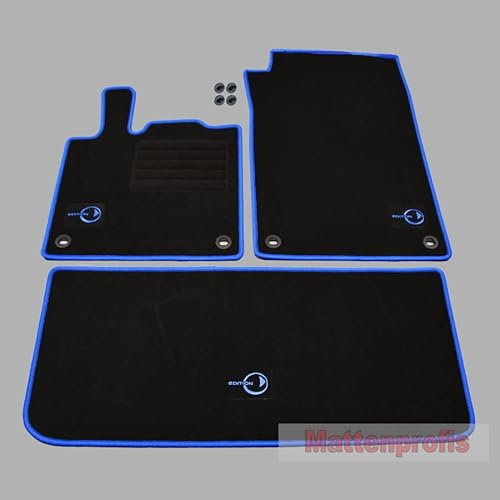 Mattenprofis Velours Logo Fußmatten Set kompatibel mit Smart Fortwo 450 Coupe und Cabrio (alle Modelle) ab Bj.1998-01/2007 blau