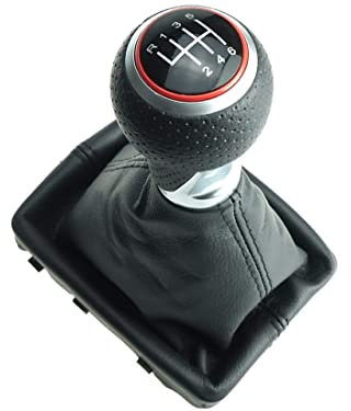Generisch Do!LED perforierter Schaltknauf + Schaltsack + Rahmen - Leder - schwarze Naht - 6 Gang kompatibel/Ersatzteil für Audi A6 C6 4F Avant und Limo