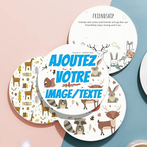Dessous de Verre Personnalisé- sous Verre Ceramique Personnaliser avec Votre Photo, Image et Texte (Rond)