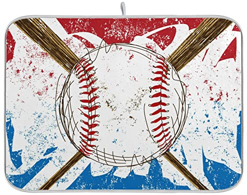 Abtropfmatte für Küche, Theke, Baseball, American Ball, Spiel, Abtropfmatte, 45,7 x 61 cm, Geschirr-Trockenmatte, Flaschen, Geschirr, Trockenpolster, Schutz für Küchenarbeitsplatten