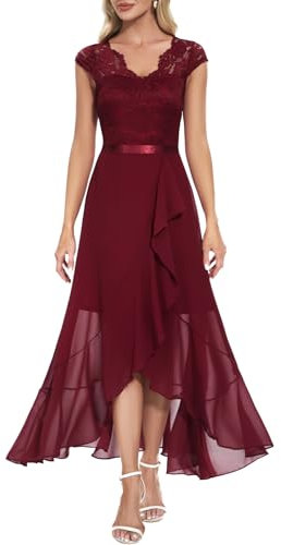 Bbonlinedress Rotes Kleid Damen Abendkleid elegant für Hochzeit Spitze Brautkleid Party Abschlusskleid lang Winter Ballkleid Dark Red S