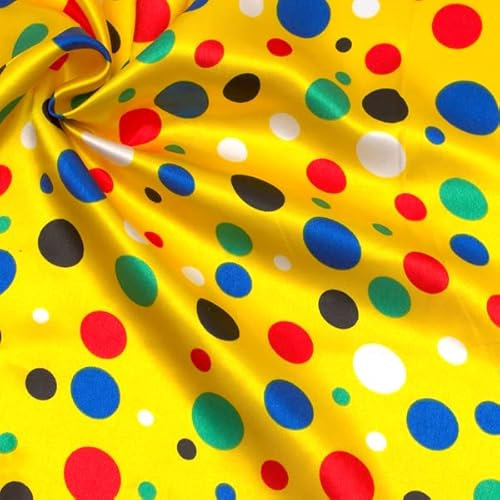 STOFFKONTOR Satin Modestoff Dekostoff Mixed Dots - Stoff glänzend - Meterware, Farbe Gelb - zum Nähen von Bekleidung, Karneval, Dekorationen uvm.