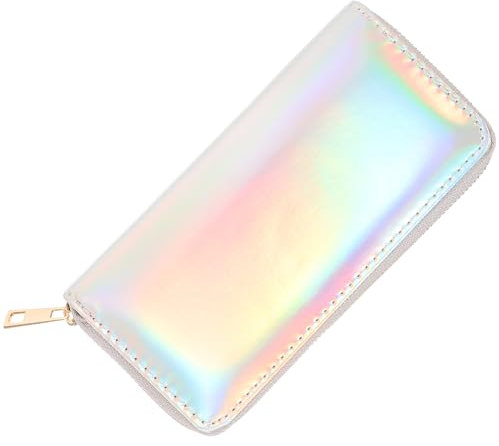 Lot de 2 porte-monnaie en avec fermeture éclair pour femme - Pochette holographique fine pour téléphone - En polyuréthane irisé - Pour filles, é., Taille 1, Mode