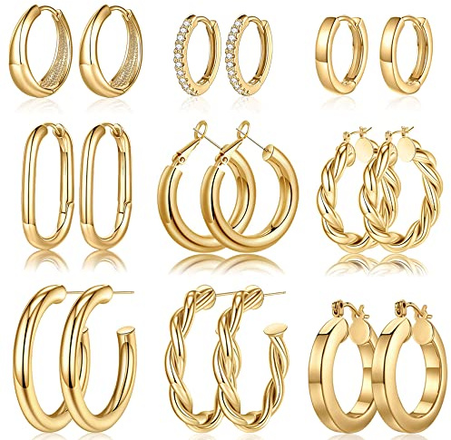 Yesteel Gold Hoop Earrings, 14K Gold Plated Earrings for Women