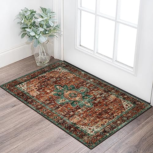 KIMODE Boho Vintage Fußmatte Innen Klein Teppich - 60x90cm Waschbar Badezimmerteppich,Weich rutschfest Kurzflor Badezimmer Teppiche Gegend Für Küche Schlafzimmer Eingangsbereich Deko