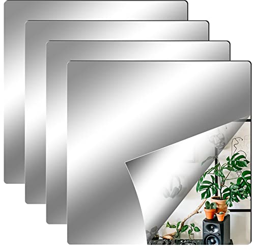 Leikedun 4 Piezas Espejos Autoadhesivos Pared, Hojas de Espejo Flexibles Suaves no de Vidrio Pegatinas de Espejo para Decoración del Hogar, Sala de Estar, Baño, Dormitorio (30 x 30 cm)