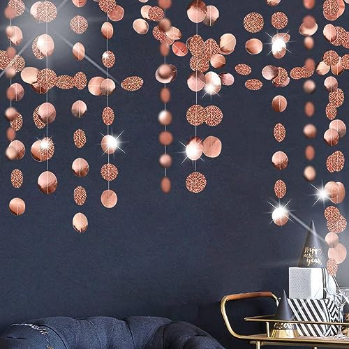 Glitzer Party Dekorationen Rose Gold Hängende Luftschlangen Kreis Punkte Girlande Papier Punkte Schnur Wimpelkette Banner Hintergrund Dekor für Geburtstag Hochzeit Jahrestag Verlobung Weihnachten
