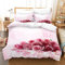 Parure de lit 3 pièces avec motif rose 3D, parure de lit avec fleurs rouges et coeurs, romantique pour adultes (A, 220 x 240 cm)