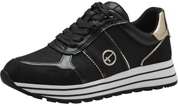 Tamaris Damen Low-Top Sneaker, Frauen Halbschuhe,Wechselfußbett,sportlich,Halbschuhe,straßenschuhe,Strassenschuhe,Black/Gold,42 EU