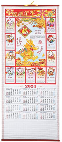 Abaodam Chinesischer Mondkalender 2024 Schriftrolle Für Das Jahr Des Drachen Fengshui-Tageskalender Chinesischer Fu-Design-Kalender Für Glückverheißende Tage