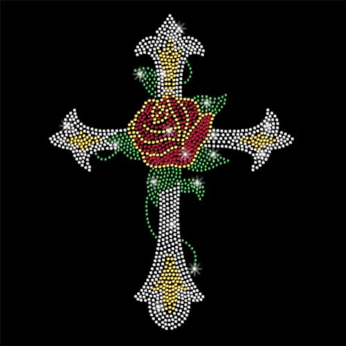 NBEADS Rose Kreuz Bling Strass Aufkleber, Dekoratives Kristall-Abziehbild Funkelnde Diamant-Aufkleber Glas Hotfix Strassstein für Kunsthandwerk Kleidung T-Shirts Dekor, 29.7x21cm
