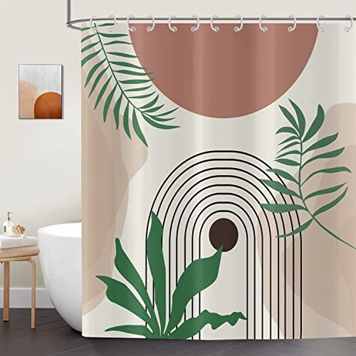 ASDCXZ Tenda da doccia boho arte con sole, astratta, moderna, beige, lavabile, in tessuto, impermeabile, marrone, per vasca da bagno con 12 ganci, 240 x 180 cm (larghezza x lunghezza)