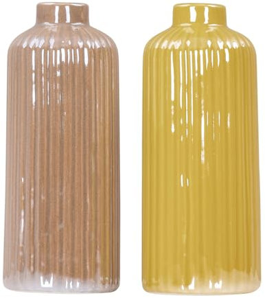 2er Set Vase Gelb Taupe H14cm Porzellan Blumenvase Tischdeko Herbst Blumendeko Deko Dekovase Porzellanvase