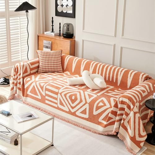 Ayoiow Sofabezug Sitzfläche Sofabezug Orange Bezug Sofa 1 Sitzer Polyester Geometrisches Linienmuster