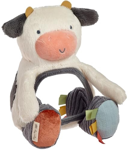 Itzy Ritzy Sensory Tummy Time Toy Mirror - Features Crinkle & Jingle Sounds, Multiple Textures and Mirror for Self-Discovery, Infant Toy for Ages 0 Months and Up, Cow