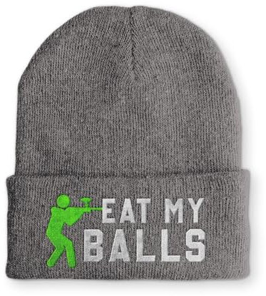 Spruchmütze Strickmütze Paintball Mütze Wintermütze lustige Beanie mit Stick, Farbe: Grau