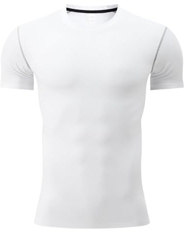 Sillictor Compression Tops for Men Short Sleeve Running Top Mens Football Training Tops Sports Gym T Shirts Men Base Layer Top for Golf Hiking Quick Dry High Wicking Muscle Support 3321 White S