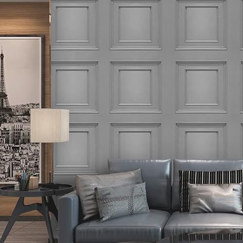 Snewvie 3D Effekt Taupe,graue Paneel-Tapete,Holzverkleidung,Wandverkleidung,6 Rolle strukturierte Retro-geprägte Schottenkaro-Tapete,neutraler Art-Deco-Stil,für Wohnzimmer,Schlafzimmer,Decken