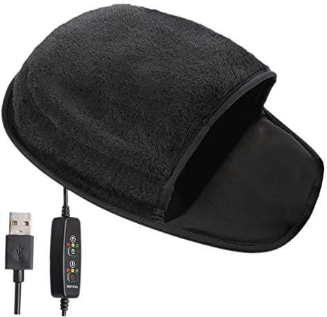 CAXUSD Usb Heated Mouse Pad 3-level Temperature Control, Anti-slip Winter Warm Keyboard Hand Warmer, Black Office Desk Mouse Mat for Comfortable Work