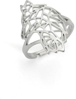 Amaxer Niedlicher Origami Wolf Fuchs gekrönter König der Löwen Ring verstellbar geometrisch ausgehöhlt Edelstahl Fingerring für Unisex Tierliebhaber (Wolf2)