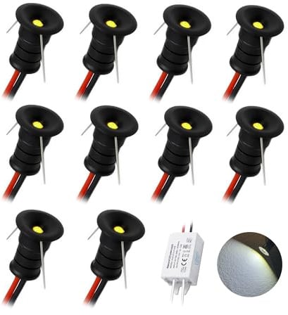 10stk. Mini LED Spot 12V 0.5W IP65 Kleine Einbaustrahler Schwarz Kaltweiß | Durchmesser:Ø9-11mm Einbau Spotlight, Für Sternenhimmel Ambiente Vitrine Schrank Bad Decke Rückwand krippenbeleuchtung