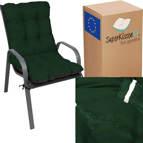 SuperKissen24. Stuhlkissen Sitzkissen und Rückenkissen für stühle - 48x48x48 cm - Outdoor und Indoor - Dunkelgrün