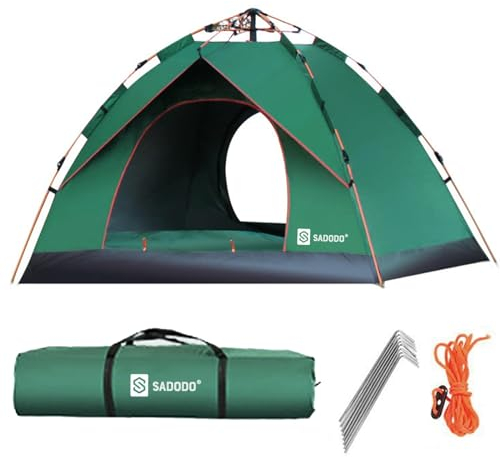 Sadodo Familien Camping Pop-up-Zelt, 3-4 Personen Wasserdicht,3-4 Mann-Zelte,Wurfzelte,Schnellaufbau Zelt,Campingzelt für Camping mit Anti-Moskito Insekten Kuppelzelte Tents (Grün)